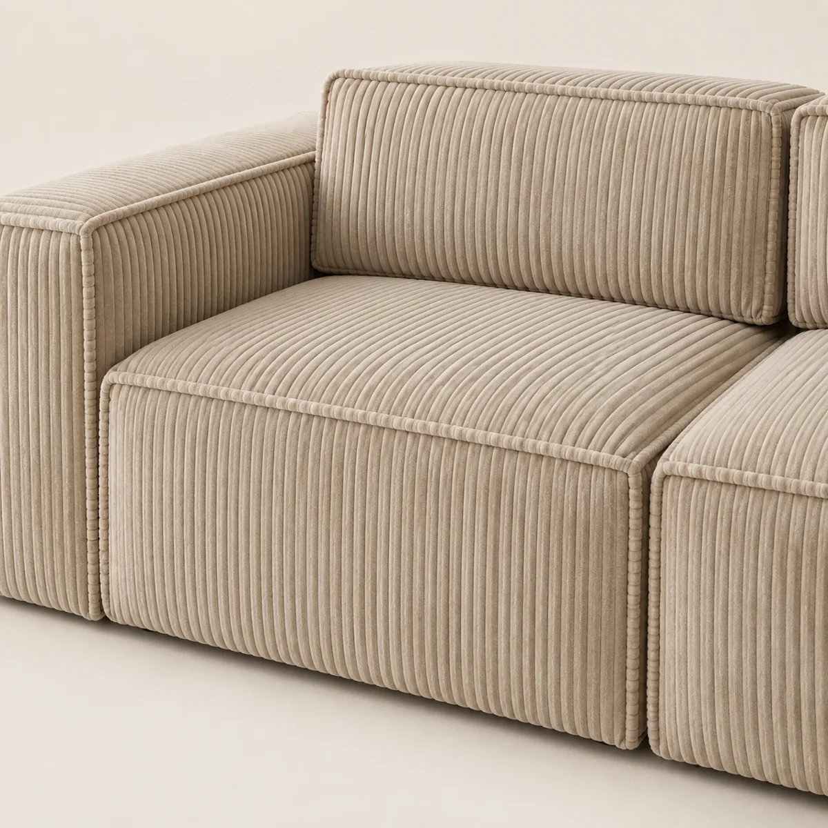 Close-up of an oat corduroy seat and back bolster