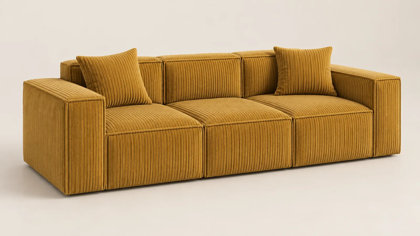 Mustard corduroy sofa, 2.5 metres long