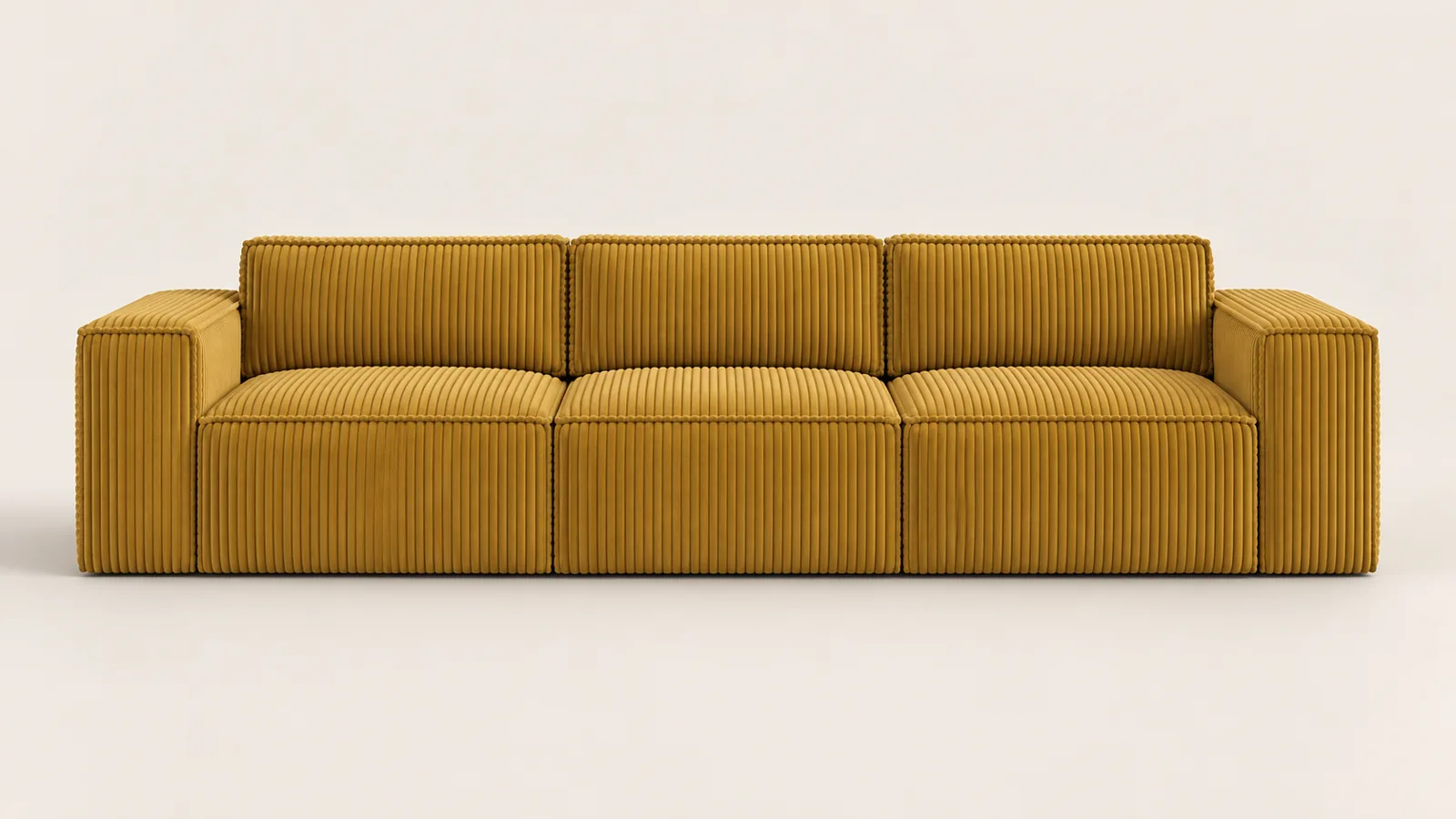 Mustard corduroy sofa from the front