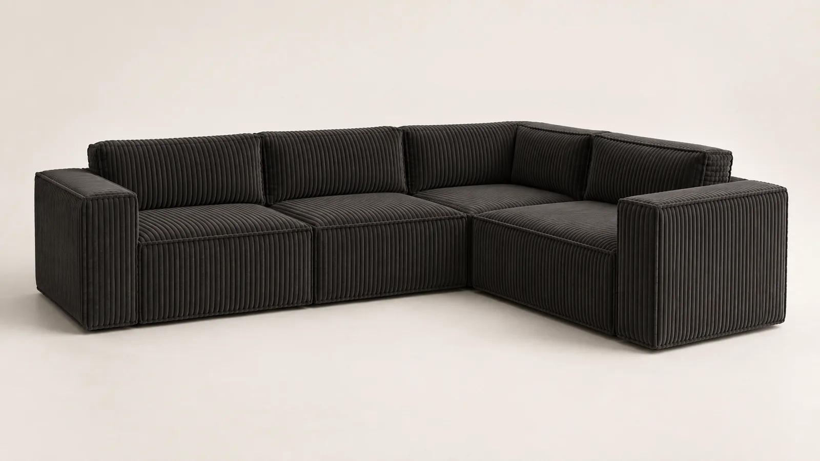Charcoal corduroy L-shaped corner sofa